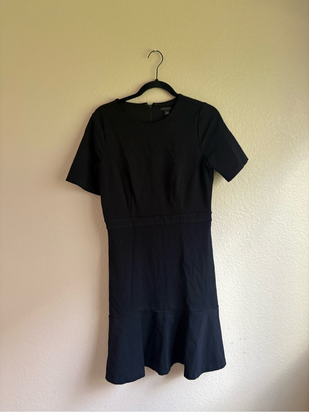 Ann Taylor Black Short-Sleeve Flared Hem Mini Dress